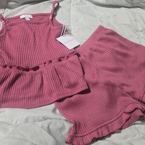 Pink Ribbed Tank and Shorts Set